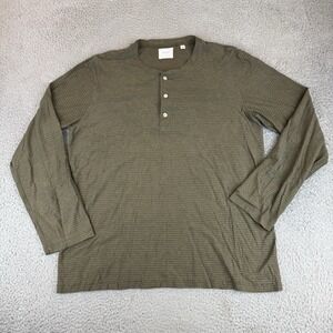 Billy Reid Shirt Mens Large Green Henley Cotton Long Sleeve Striped Made In Peru